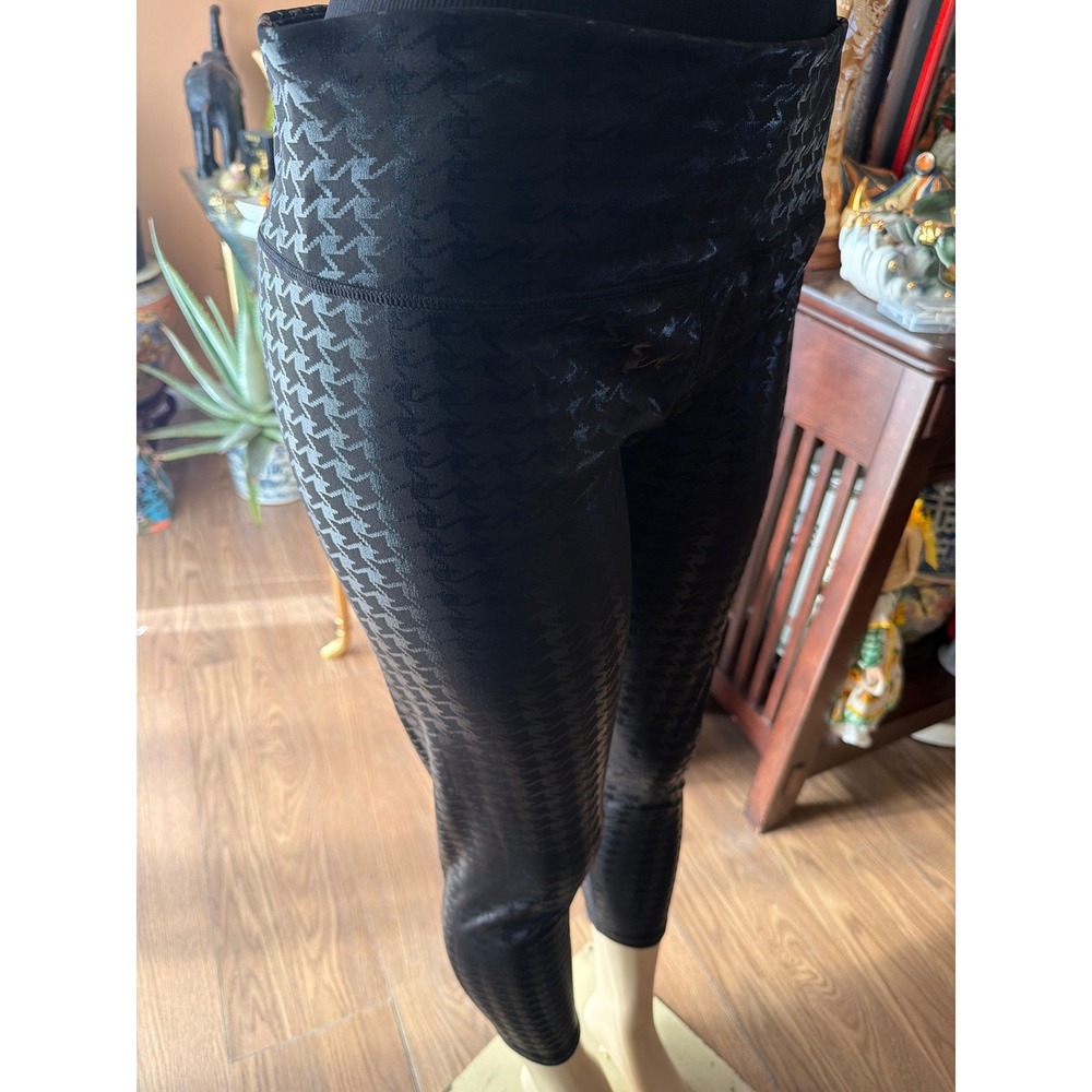 Kimberly C Black Foil Houndstooth High Waisted Leggings XL Yoga Gym Athleisure
